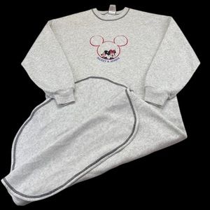 Vtg 90s Womens Small Disney Mickey Unlimited Fleece Nightgown Minnie Heart Gray